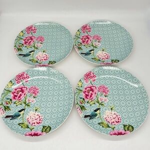 Blushing Birds Petit Four Blue dessert plates set of 4.